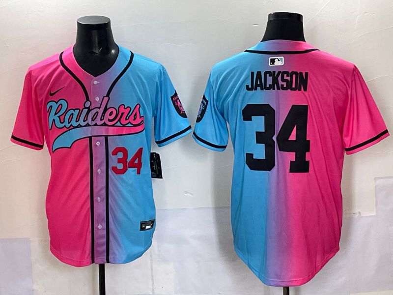 Men 2025 Oakland Raiders 34 Jackson Blue pink Nike Limited NFL Jersey 003